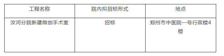 郑州市中医院汝河院区新建微创手术室招标公告