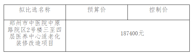 郑州市中医院中原路院区2号楼三至四层医养中心适老化装修改造项目 成交结果公示