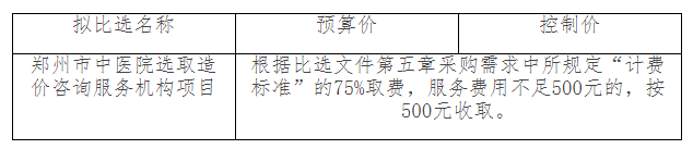 郑州市中医院 选取造价咨询服务机构项目 成交结果公示
