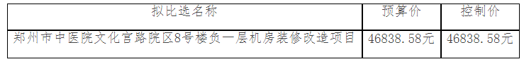 郑州市中医院文化宫路院区8号楼负一层机房装修改造项目 成交结果公示