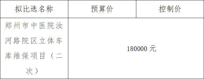 郑州市中医院 汝河路院区立体车库维保项目（二次） 成交结果公示