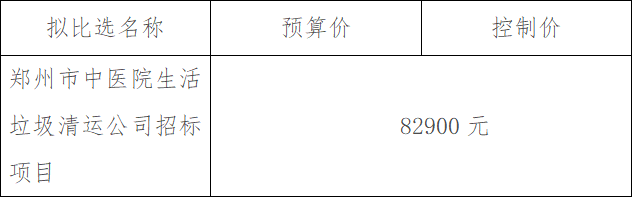 郑州市中医院生活垃圾清运公司招标项目 成交结果公示