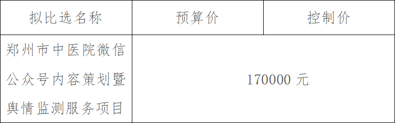郑州市中医院微信公众号内容策划暨舆情监测服务项目成交结果公示
